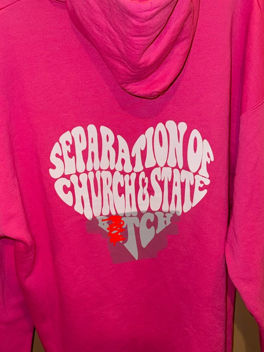 Bright Pink Graphic Pullover Hoodie with Heart Back Design